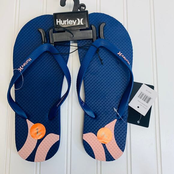 Hurley Sz 7 Blue Pink Flip Flop Sandals - Picture 1 of 4